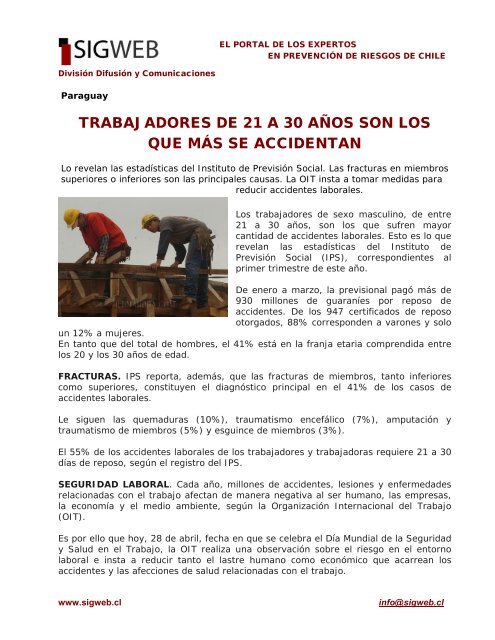 trabajadores de 21 a 30 aÃ±os son los que mÃ¡s se accidentan - Sigweb