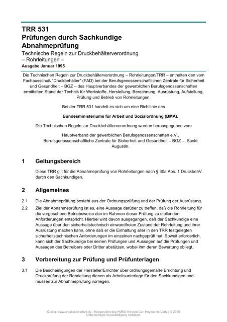 TRR 531 Prüfungen durch Sachkundige Abnahmeprüfung