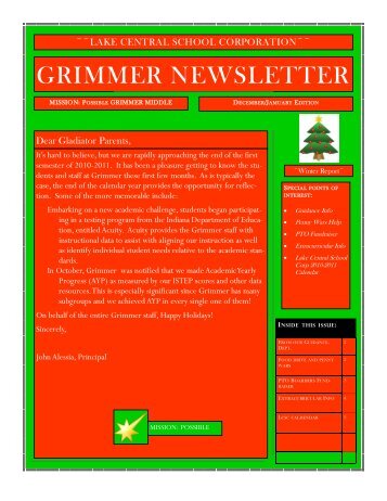 GRIMMER NEWSLETTER - Grimmer Middle School - Lake Central ...
