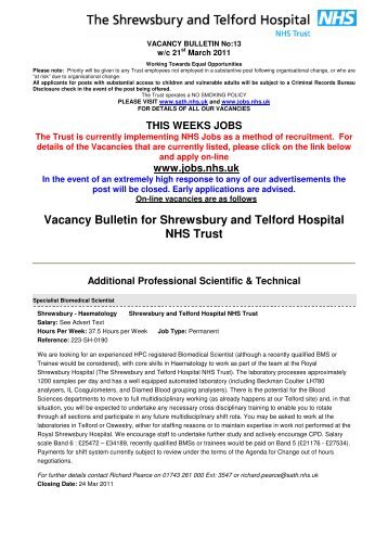Vacancy Bulletin for Shrewsbury and Telford Hospital NHS - Royal ...