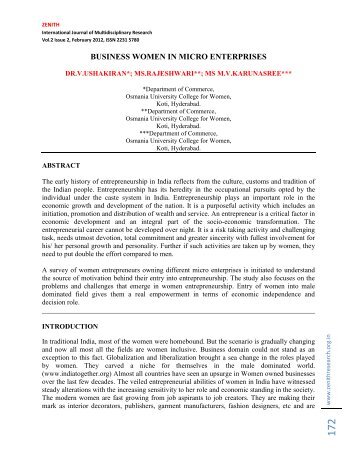 business women in micro enterprises - zenith international journal of ...