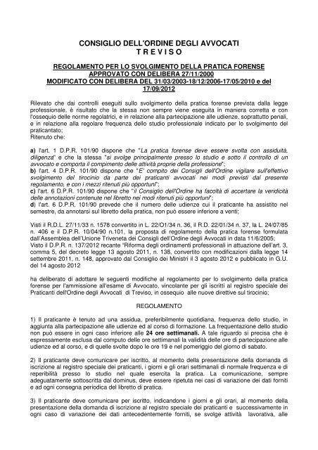 regolamento - Ordine degli Avvocati di Treviso
