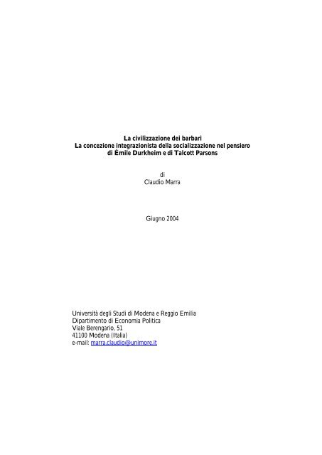 La civilizzazione dei barbari La concezione integrazionista della ...