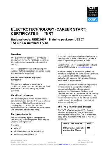 electrotechnology (career start) certificate ii *nrt - Oten