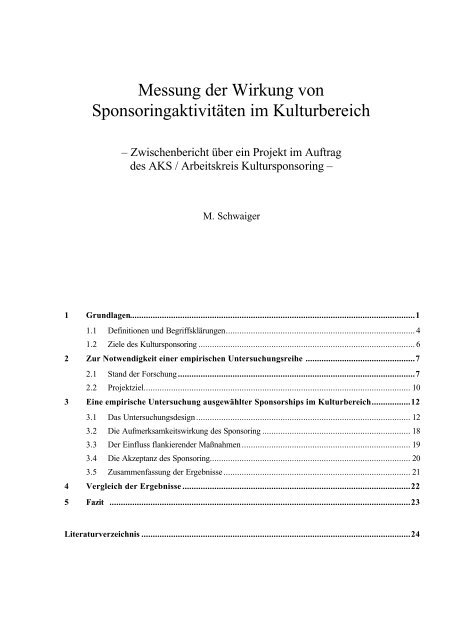 Studie zur Wirkung von Kultursponsoring - Miz.org