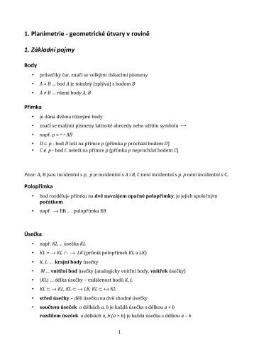 1. Planimetrie - geometrickÃ© Ãºtvary v rovinÄ 1. ZÃ¡kladnÃ­ pojmy