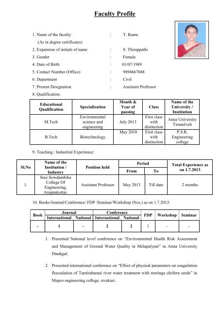 View Profile - SREE SOWDAMBIKA COLLEGE OF ENGINEERING