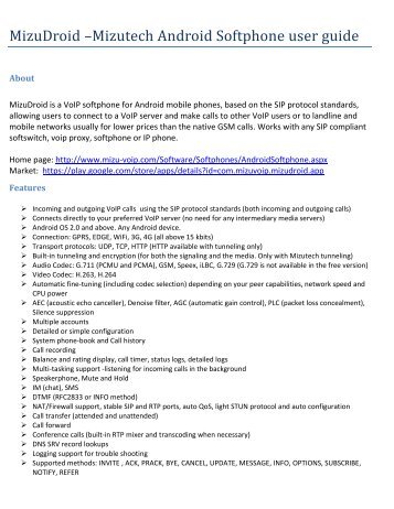 MizuDroid âMizutech Android Softphone user guide - Mizu Voip
