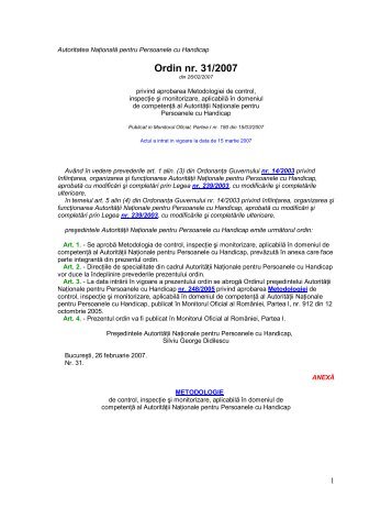 Ordin nr. 31/2007 privind aprobarea Metodologiei ... - DGASPC Dolj