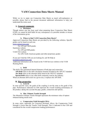 VAM Connection Data Sheets Manual - VAM Services