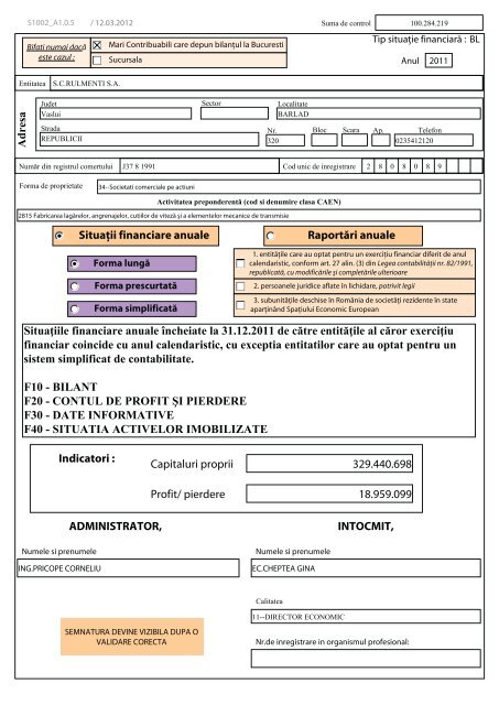 Descarca bilant - S.C. Rulmenti Barlad S.A.