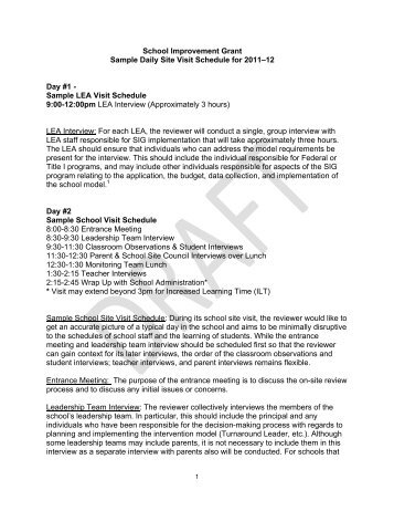 School Improvement Grant Sample Daily Site Visit Schedule for ...