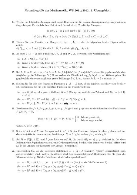 Grundbegriffe der Mathematik, WS 2011/2012, 2. ¨Ubungsblatt