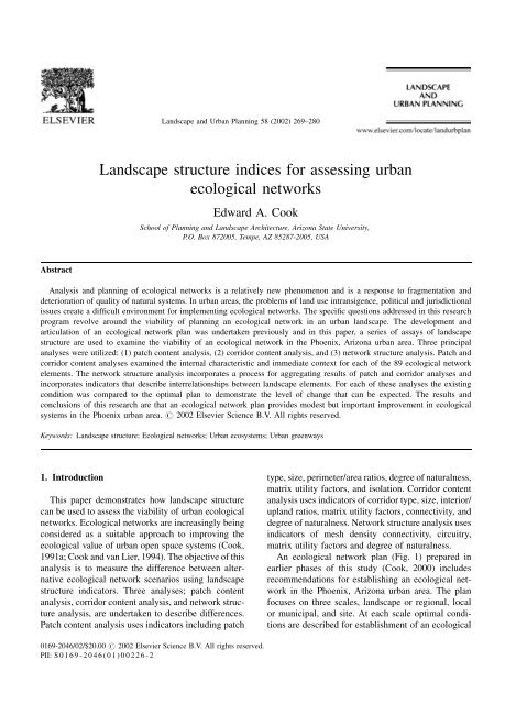 Landscape structure indices for assessing urban ecological networks