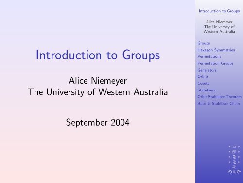 Introduction to Groups - The University of Western Australia