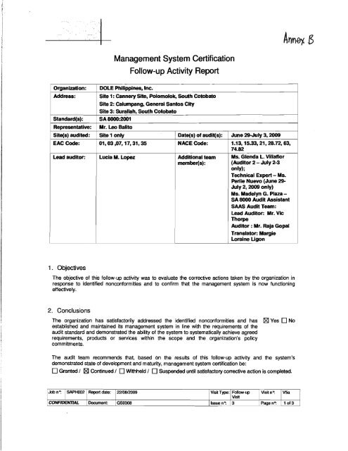 Exh D SGS Follow up Audit Report August 2009 pdf exh-d-sgs-follow-up-audit-report-august-2009-pdf
