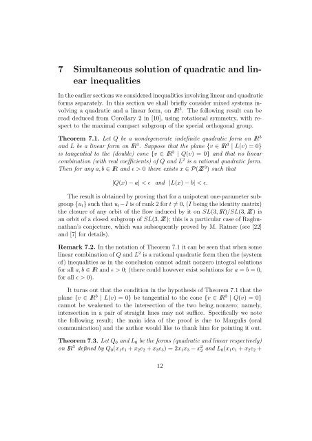 On values of linear and quadratic forms at integral points