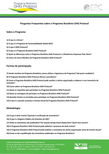 FAQ - Programa Brasileiro GHG Protocol