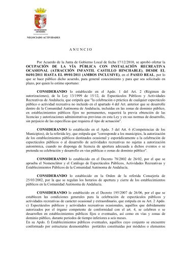 ANUNCIO Por Acuerdo de la Junta de Gobierno Local de fecha 17 ...