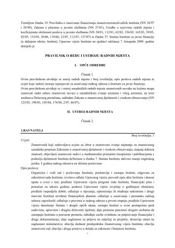 pravilnik o redu i ustroju radnih mjesta - Institut za Javne Financije