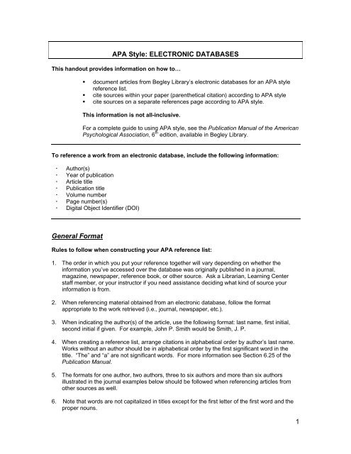 1 Apa Style Electronic Databases General Format