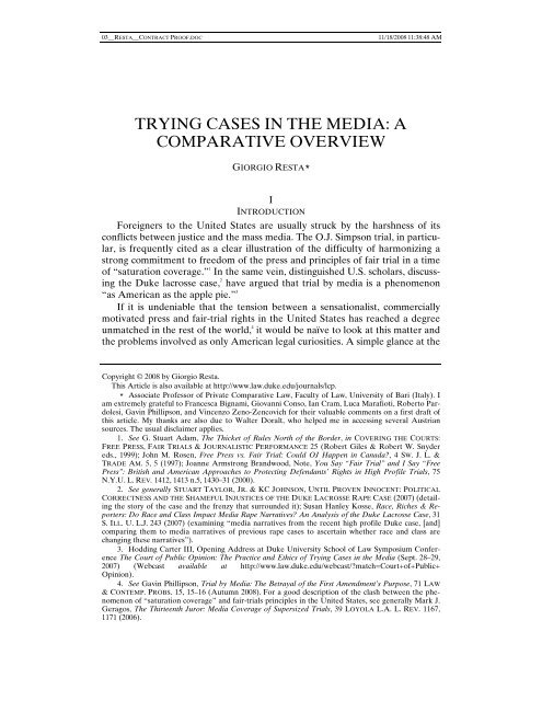 TRYING CASES IN THE MEDIA A COMPARATIVE OVERVIEW