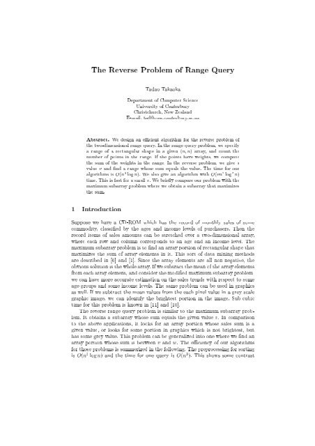 The Reverse Problem of Range Query Tadao Takaoka Department ...