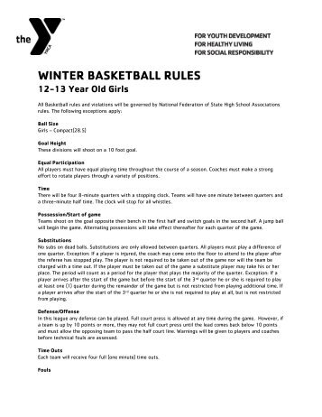 WINTER BASKETBALL RULES 12-13 Year Old Girls