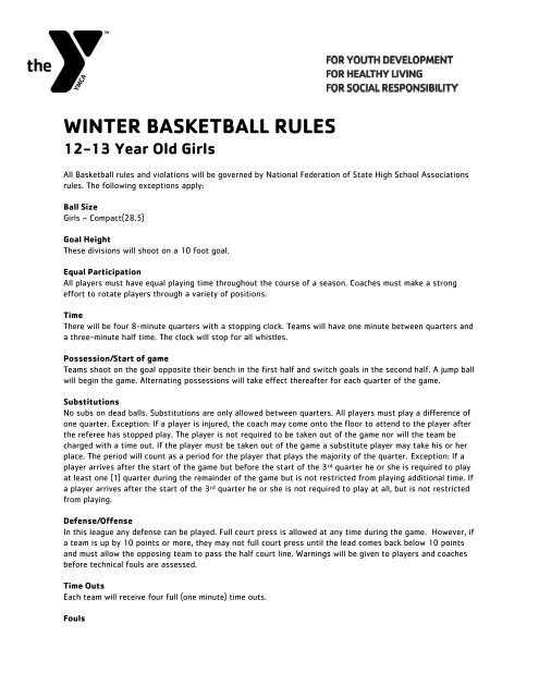 WINTER BASKETBALL RULES 12-13 Year Old Girls