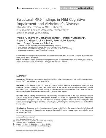 Structural MRI-findings in Mild Cognitive Impairment and ...