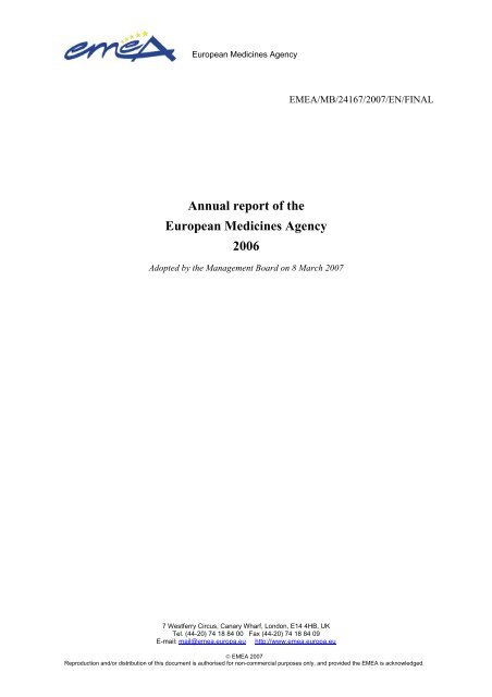 Annual report of the European Medicines Agency 2006