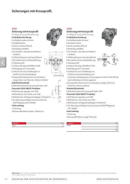SchlÃ¶sser und SchlieÃeinsÃ¤tze mit Kreuzprofil.
