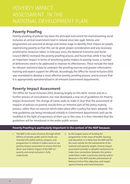 Poverty Impact Assessment in the National Development Plan (2006)