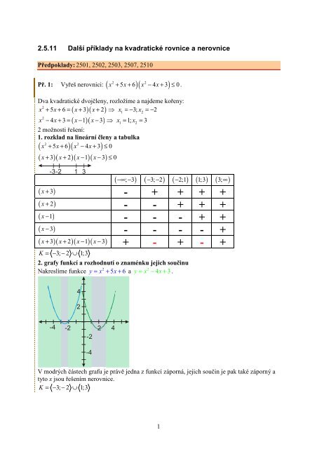 2.5.11 DalÅ¡Ã­ pÅÃ­klady na kvadratickÃ© rovnice a nerovnice