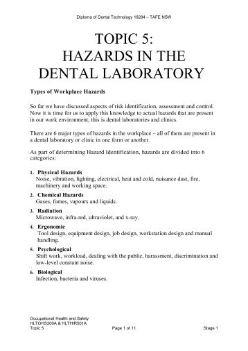 topic 5: hazards in the dental laboratory - Randwick College Wiki