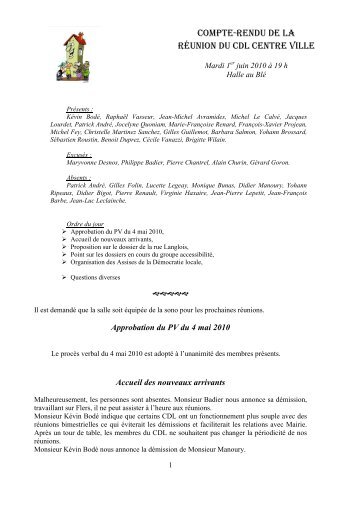 Compte rendu de réunion du 01 06 2010 - Alençon