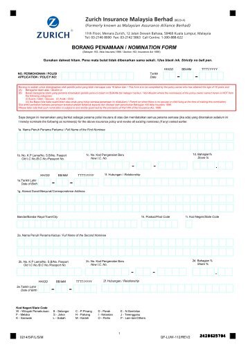 Zurich Nomination Form 0214-1