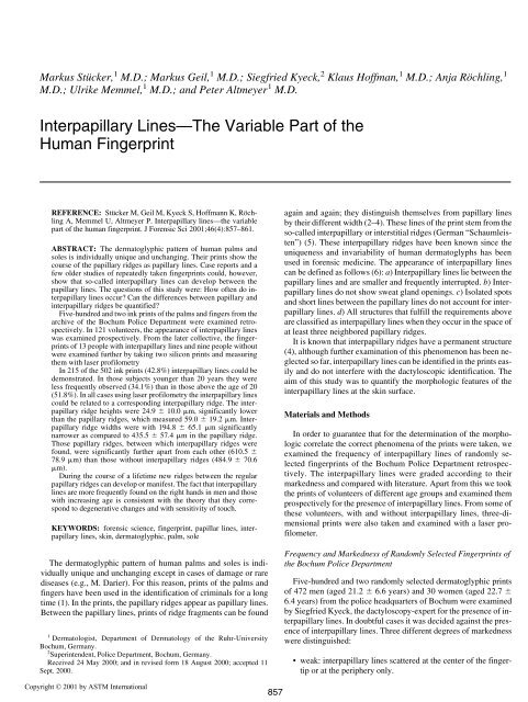 Interpapillary lines--the variable part of the human fingerprint - Library