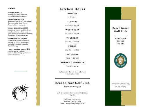 Take-Out Menu - Beach Grove Golf Club