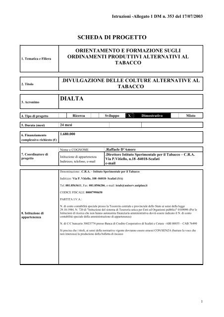 SCHEDA DI PROGETTO DIALTA - Inea