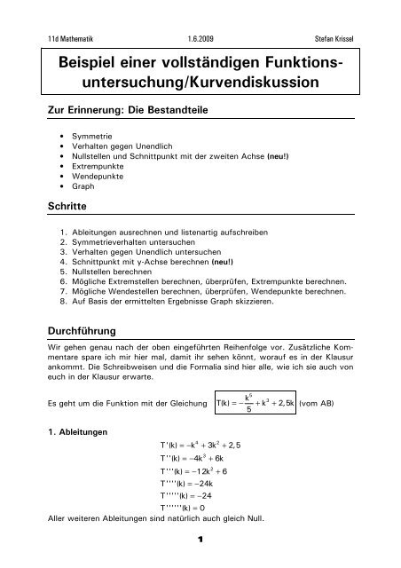 Kurvendiskussion Aufgaben Mit Lösungen Pdf Beispiel einer Kurvendiskussion