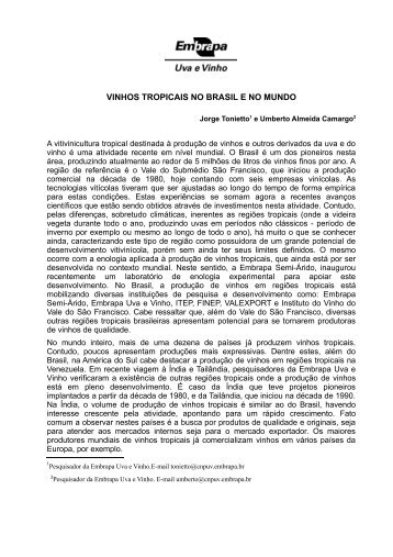 vinhos tropicais no brasil e no mundo - Embrapa Uva e Vinho