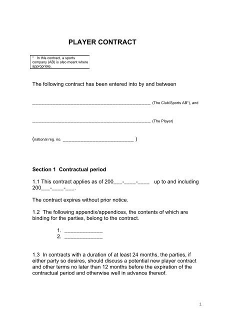 Player Agreement Template