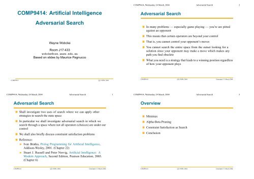 COMP9414: Artificial Intelligence Adversarial Search - AI Study