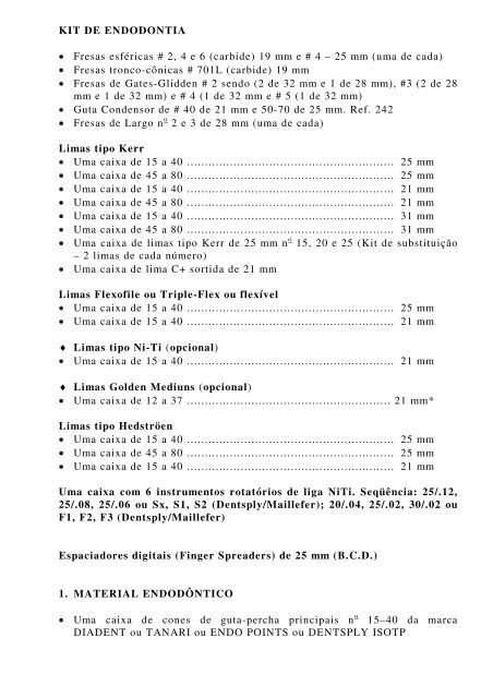 RELAÃÃO DO INSTRUMENTAL E MATERIAL EXIGIDOS PELA ...