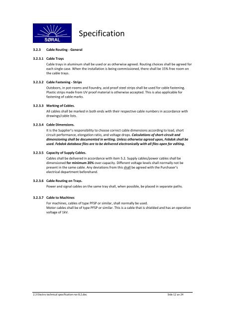 2.3 â Electro Technical Specifications - SÃ¸r-Norge Aluminium AS