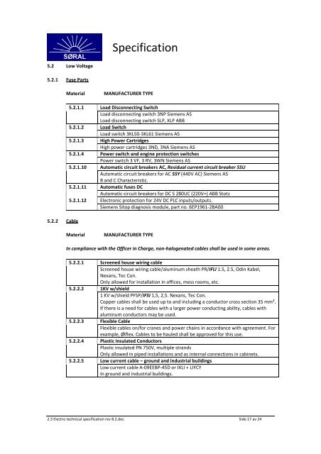 2.3 â Electro Technical Specifications - SÃ¸r-Norge Aluminium AS