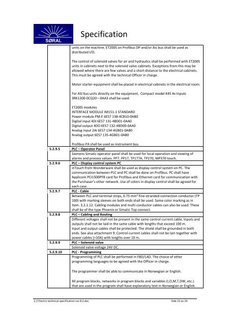 2.3 â Electro Technical Specifications - SÃ¸r-Norge Aluminium AS