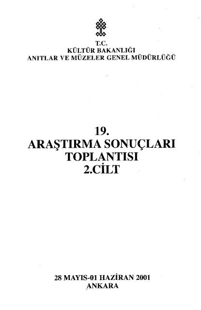 19. TOPLANTISI 2.CILT - KÃ¼ltÃ¼r ve Turizm BakanlÄ±ÄÄ±