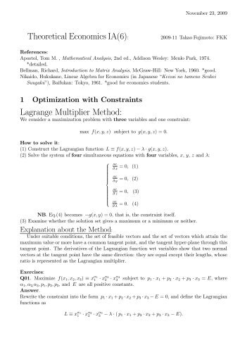 Theoretical Economics IA(6): Lagrange Multiplier Method: